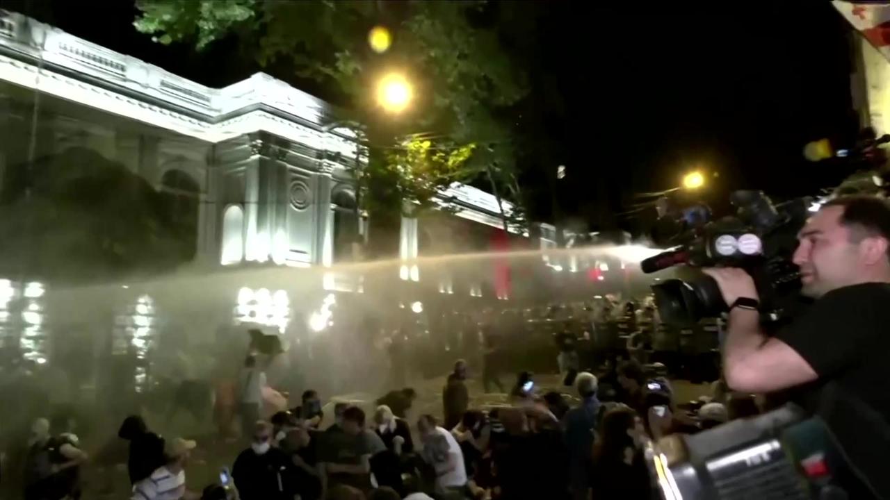 Georgia police unleash water cannons on protesters