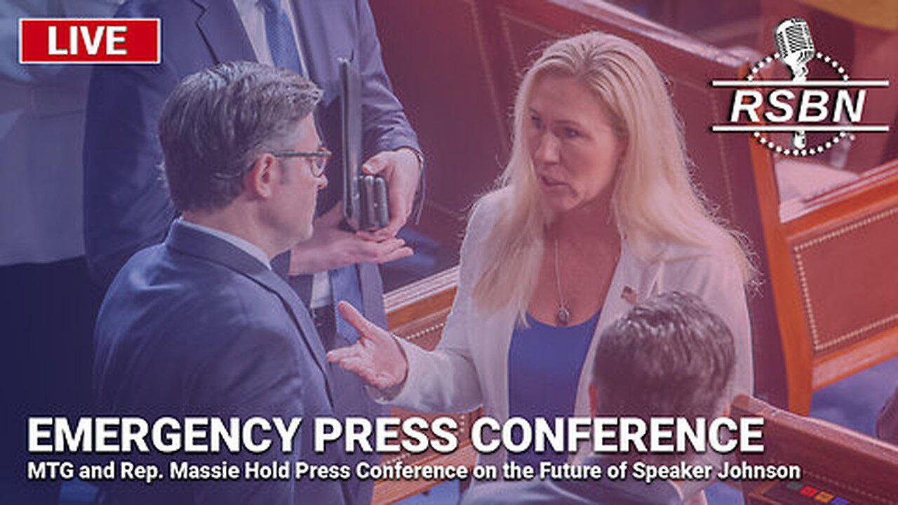 LIVE: Press Conference: MTG and Rep. Massie Hold Press Conference on Speaker Johnson - 5/1/24