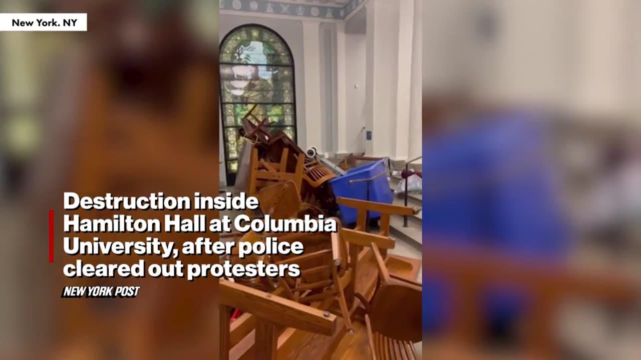 Hamilton Hall After Pro-Terror Activists Smashed Windows, Set Up Barricades And Destroyed Furniture