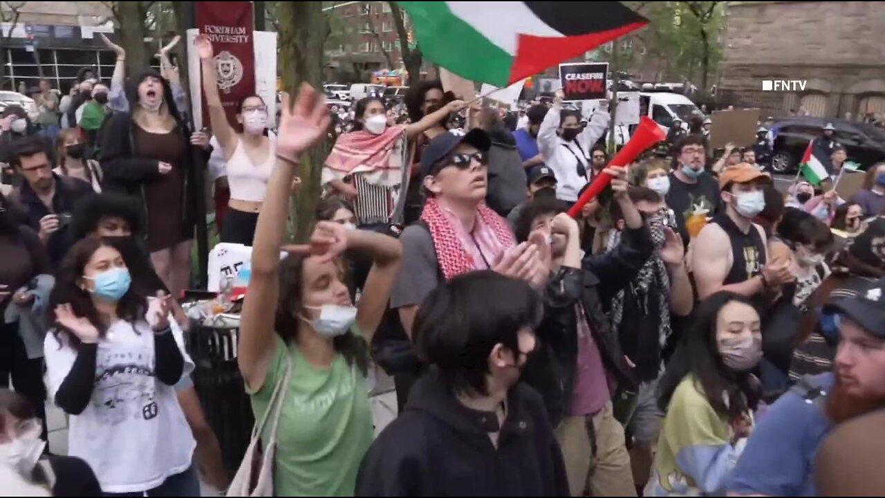 NYPD Storm "Liberated Zone" at Fordham University, Throw tents and tarp to obscure view from Protest