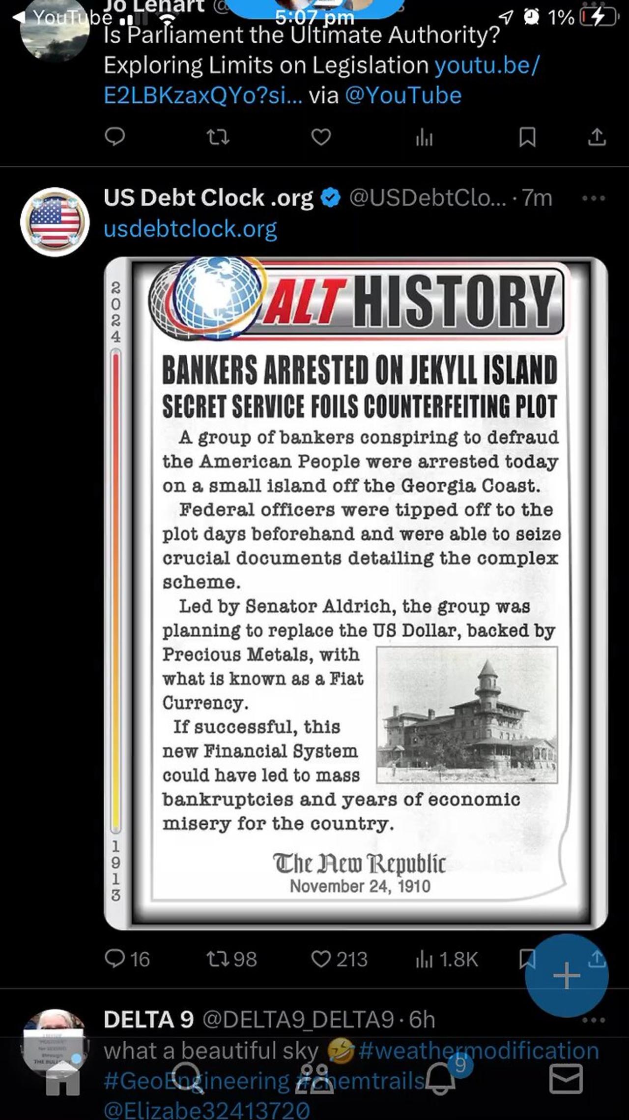 US Debt Clock 01/05/2024: Jekyll Island 24/11/1910