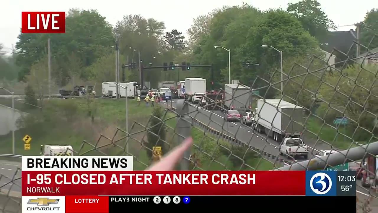 VIDEO Fiery crash involving full fuel tanker closes I-95 in Norwalk