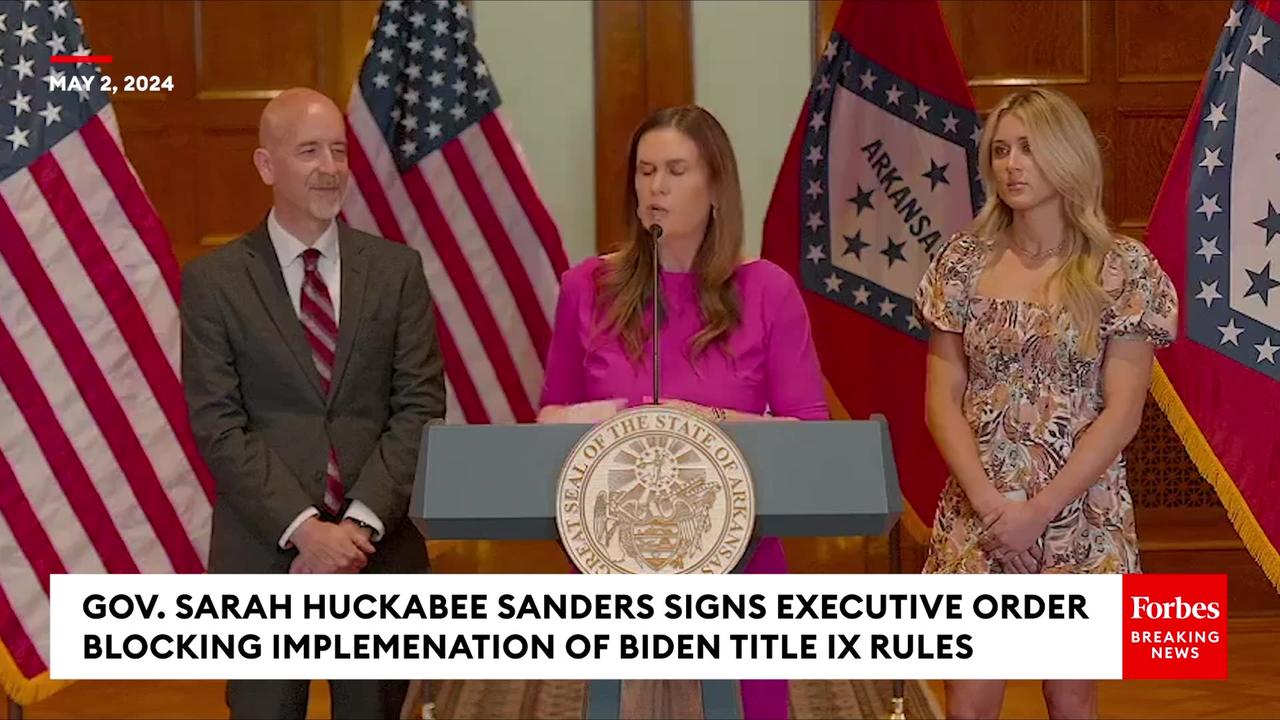 BREAKING NEWS Gov. Huckabee Sanders—With Riley Gaines—Signs Exec Order Against Biden Title IX Rules