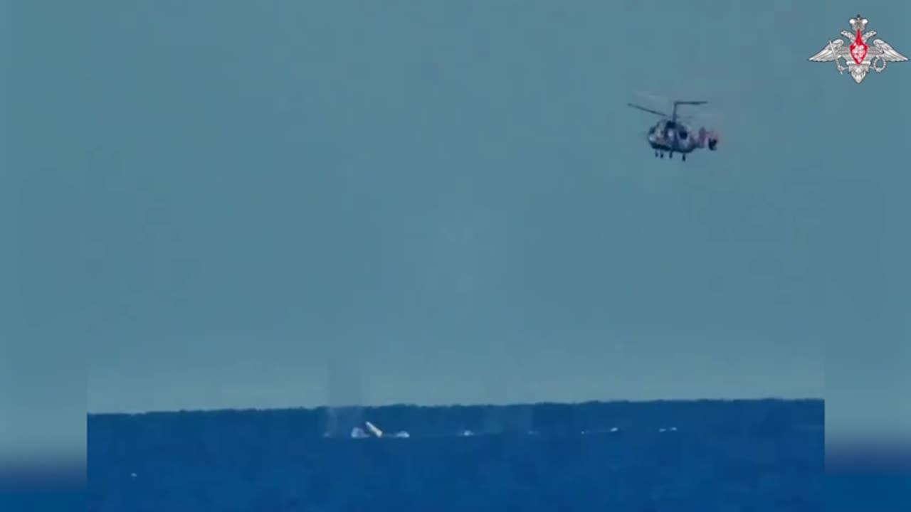 Unmanned UKR boat with surface to air missile eliminated by RU KA-29 heli