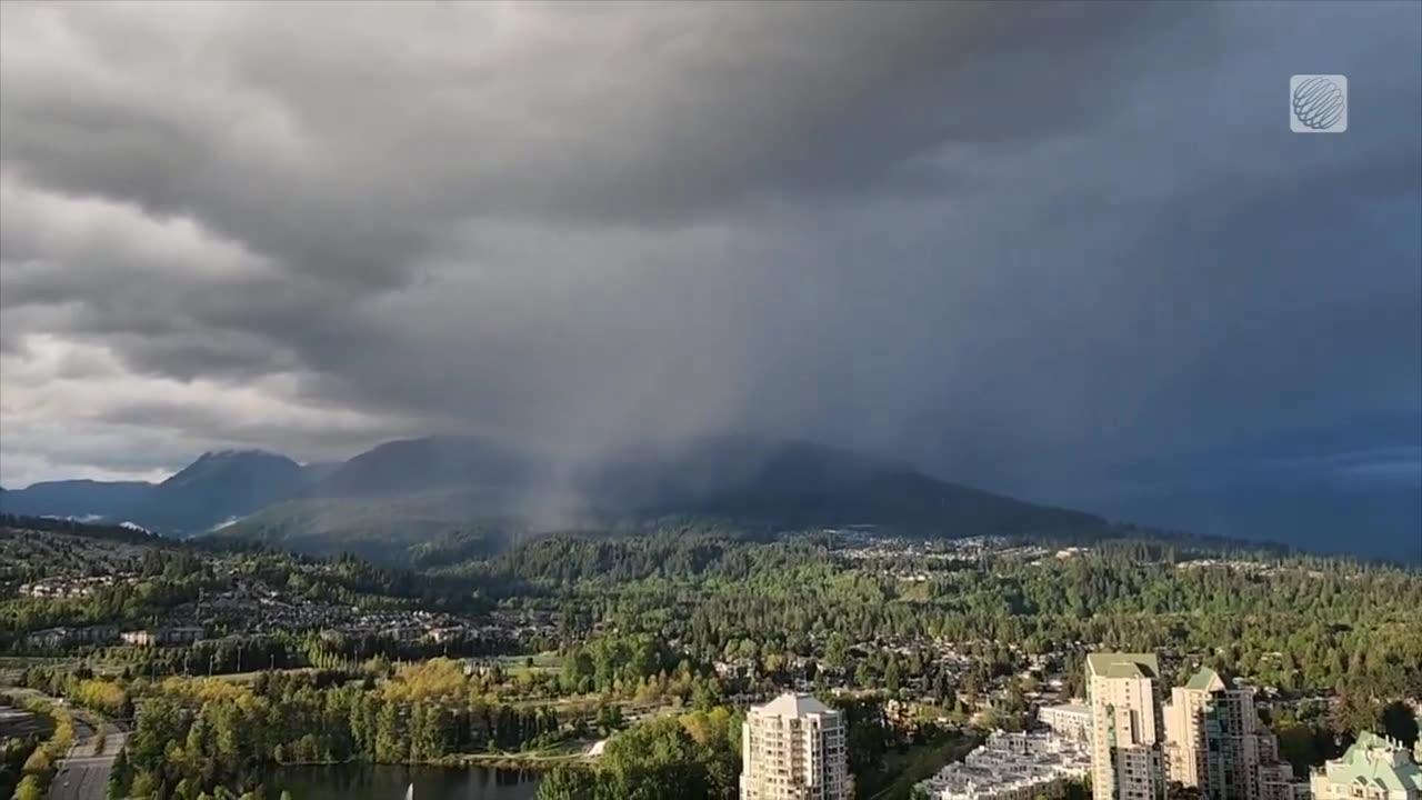 Storm clouds cling to the Coquitlam, BC mountains