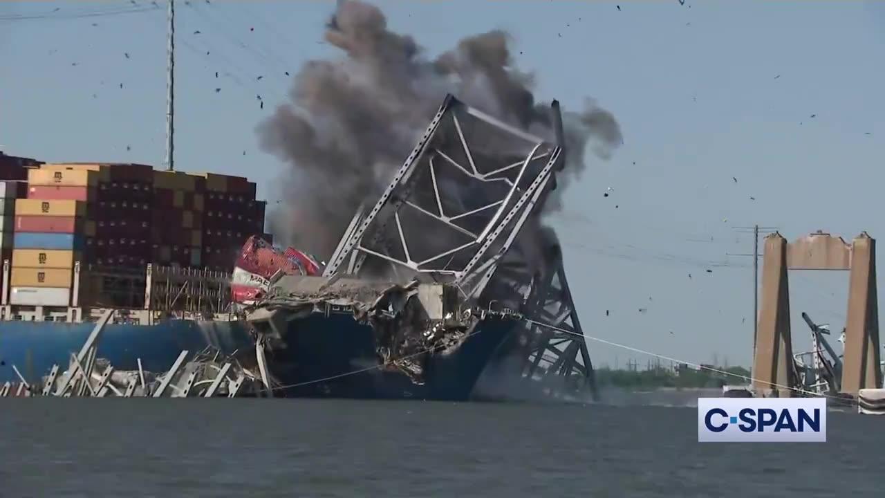 Workers conduct controlled demolition of collapsed Francis Scott Key Bridge