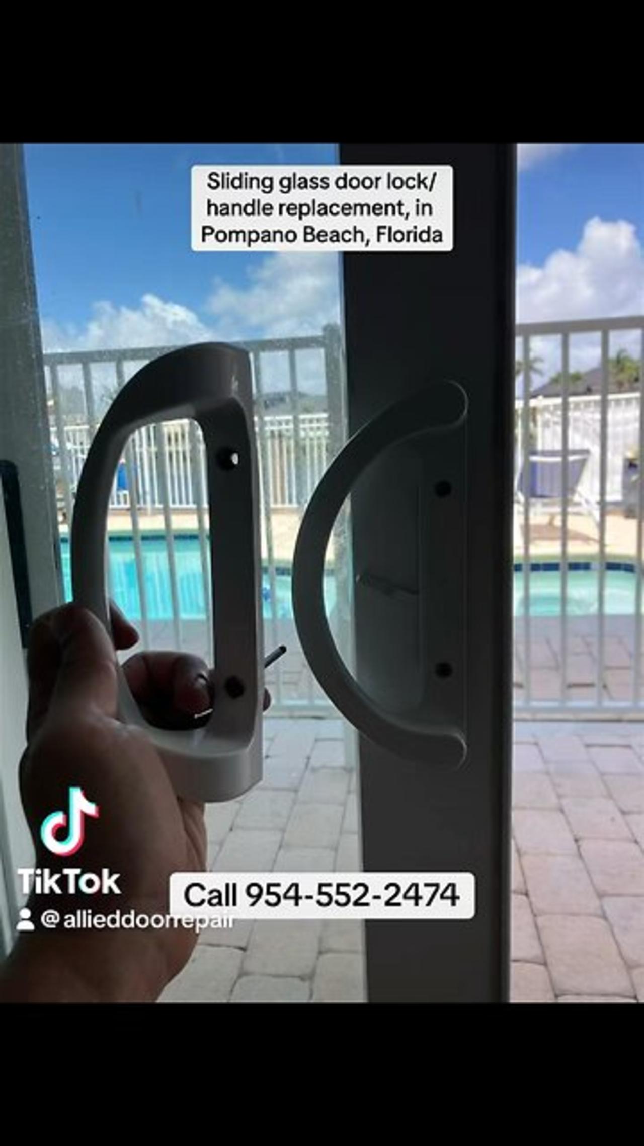 Sliding glass door lock and handle replacement in Pompano Beach, Fl.