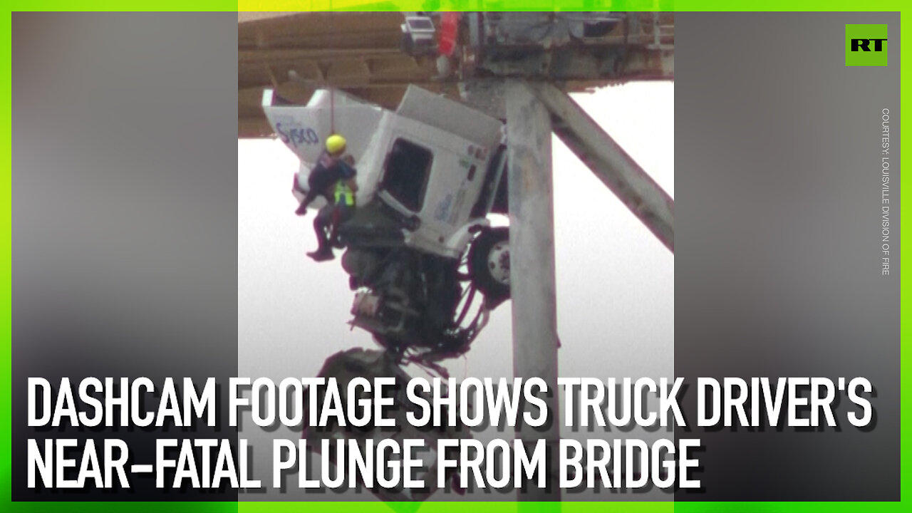 Dashcam footage shows truck driver’s near-fatal plunge from bridge