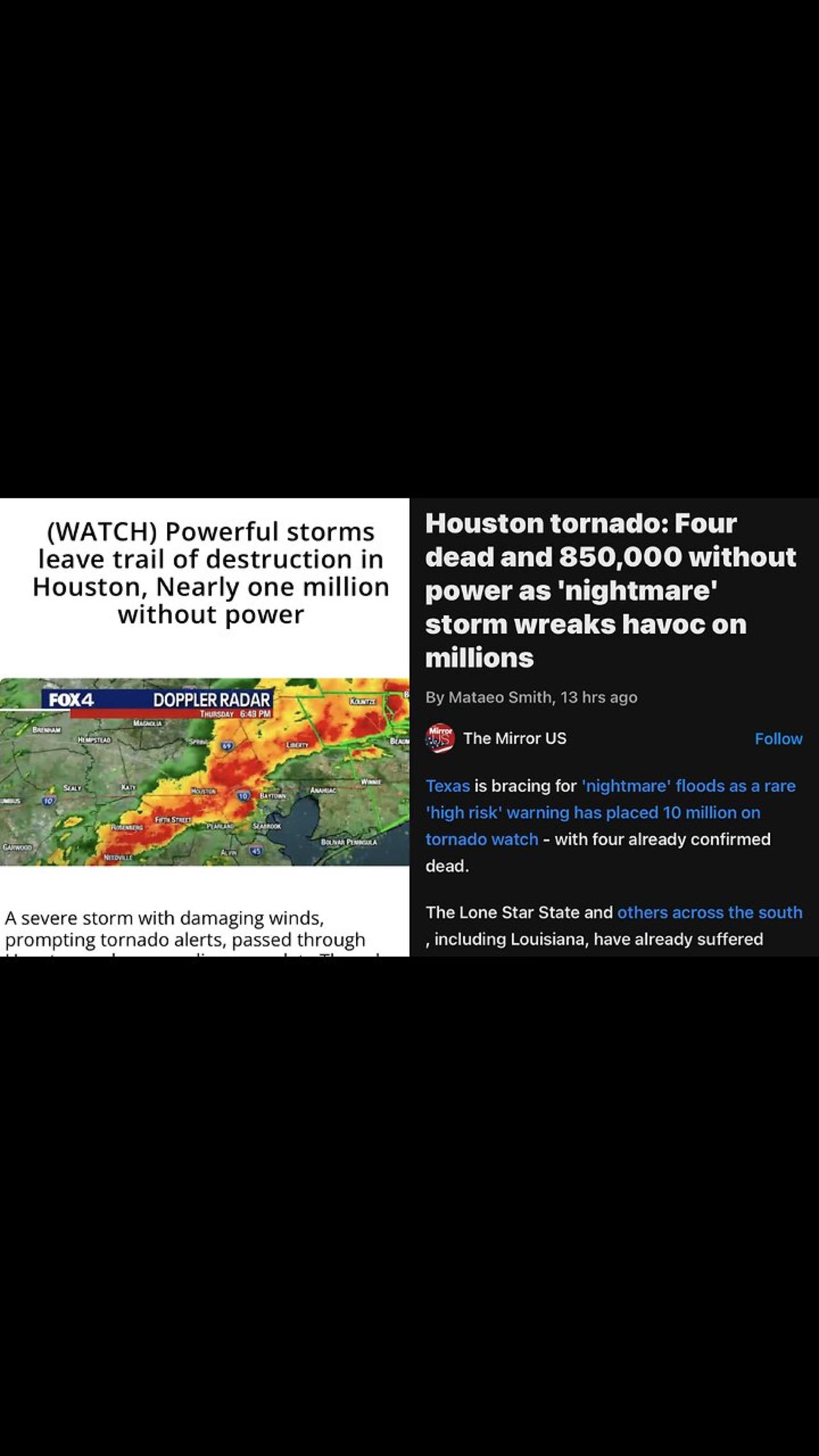 Houston Tornado 🌪️: 4 Dead & 850,000 without power