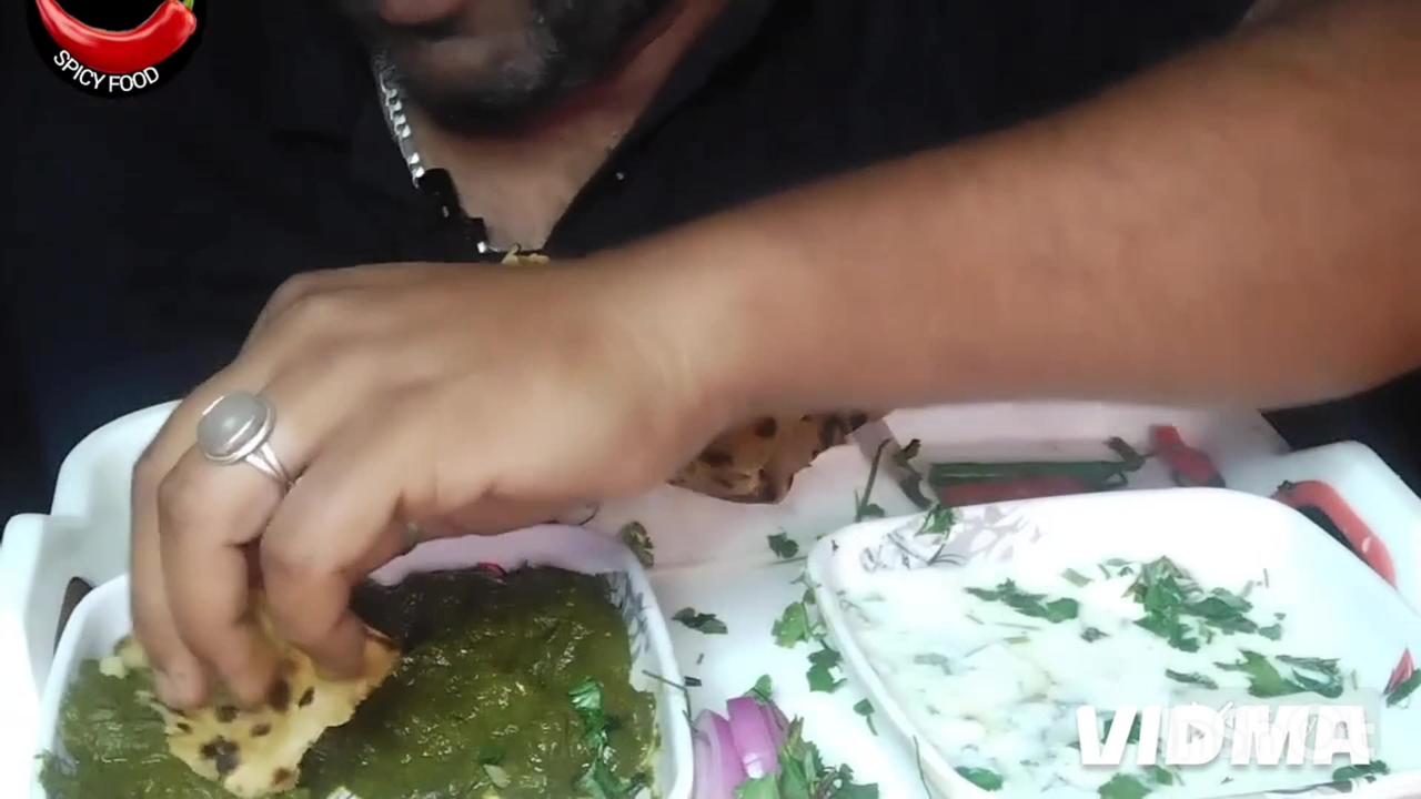 Eating challenge Aloo Pratha,Sarson Saag ,Dahi Raita And Onion Eating Food