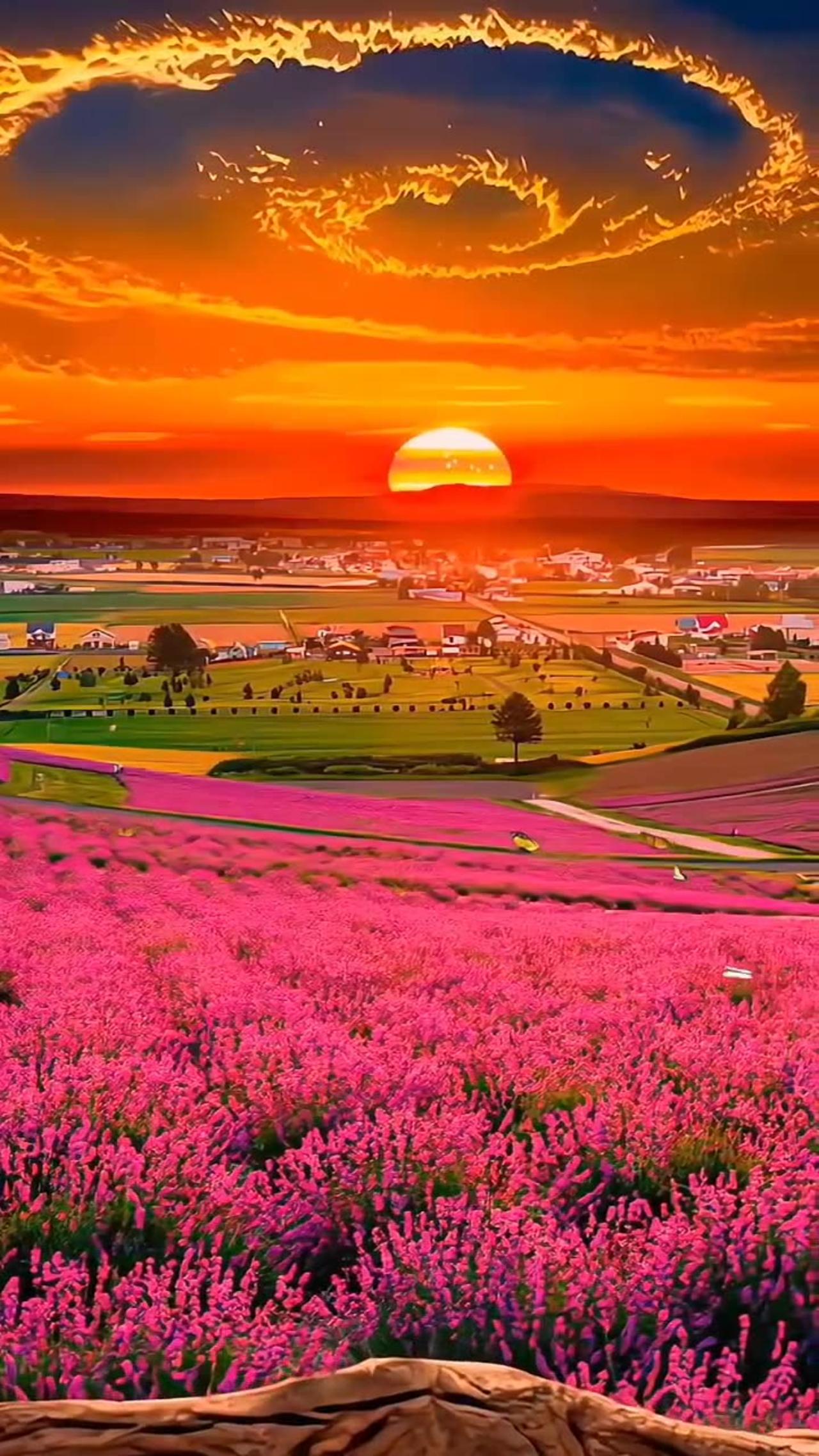 Sea of flowers and sunset
