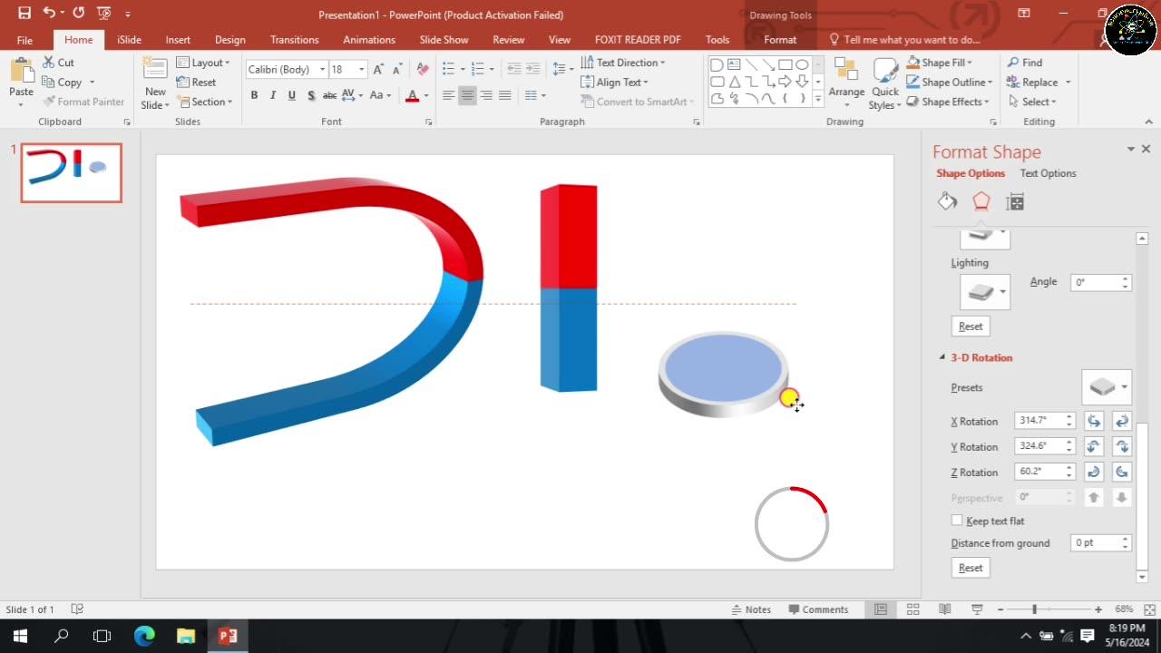 How to draw a U-shaped magnet, Strip Magnet and Button shape batteries  using Microsoft PowerPoint