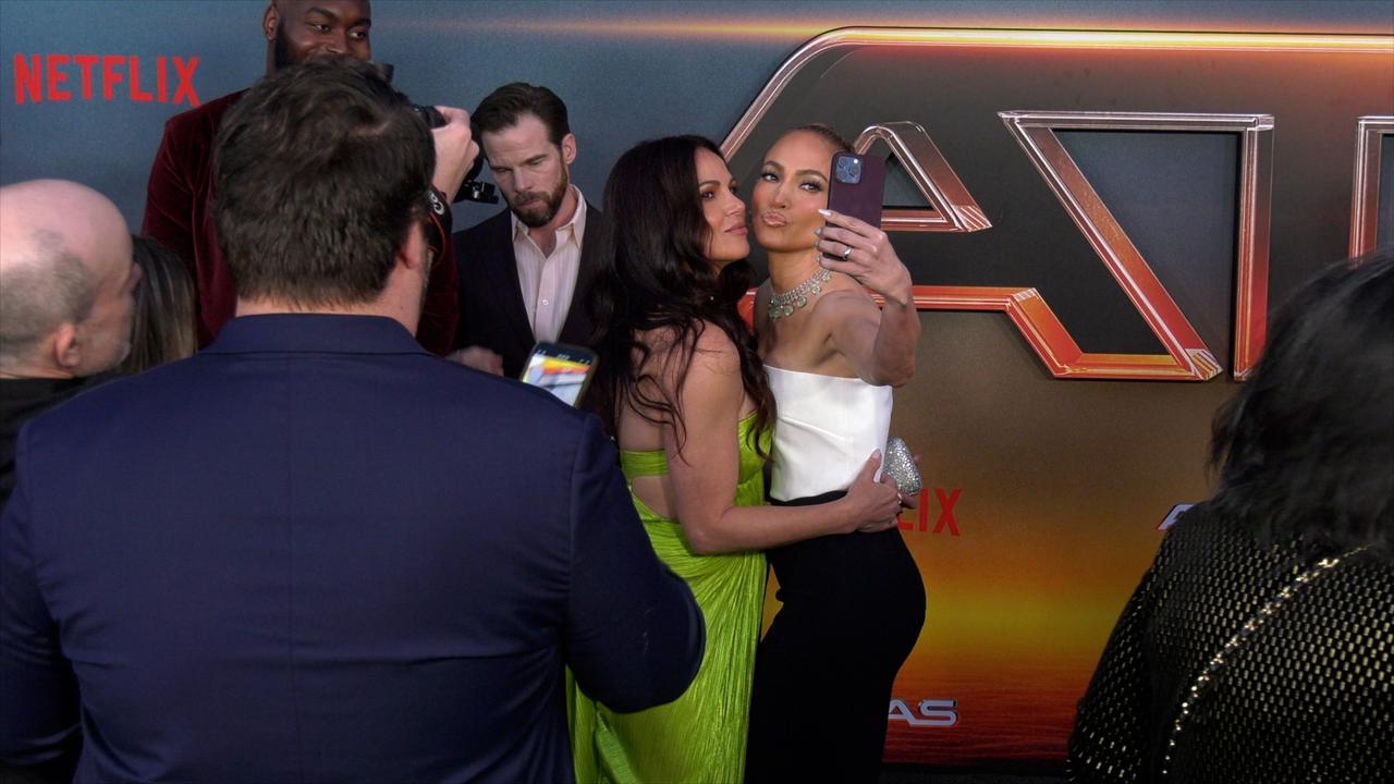 Lana Parrilla and Jennifer Lopez selfie moment at Netflix's 'Atlas' premiere in Los Angeles