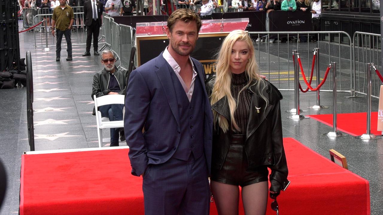 Chris Hemsworth at his Hollywood Walk of Fame star ceremony with Anya Taylor-Joy