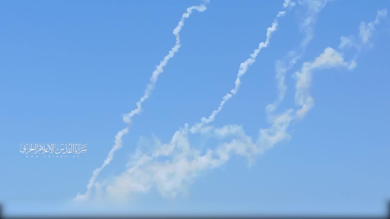 Al-Quds Brigades shows scenes of rocket salvoes being fired towards “Sderot”