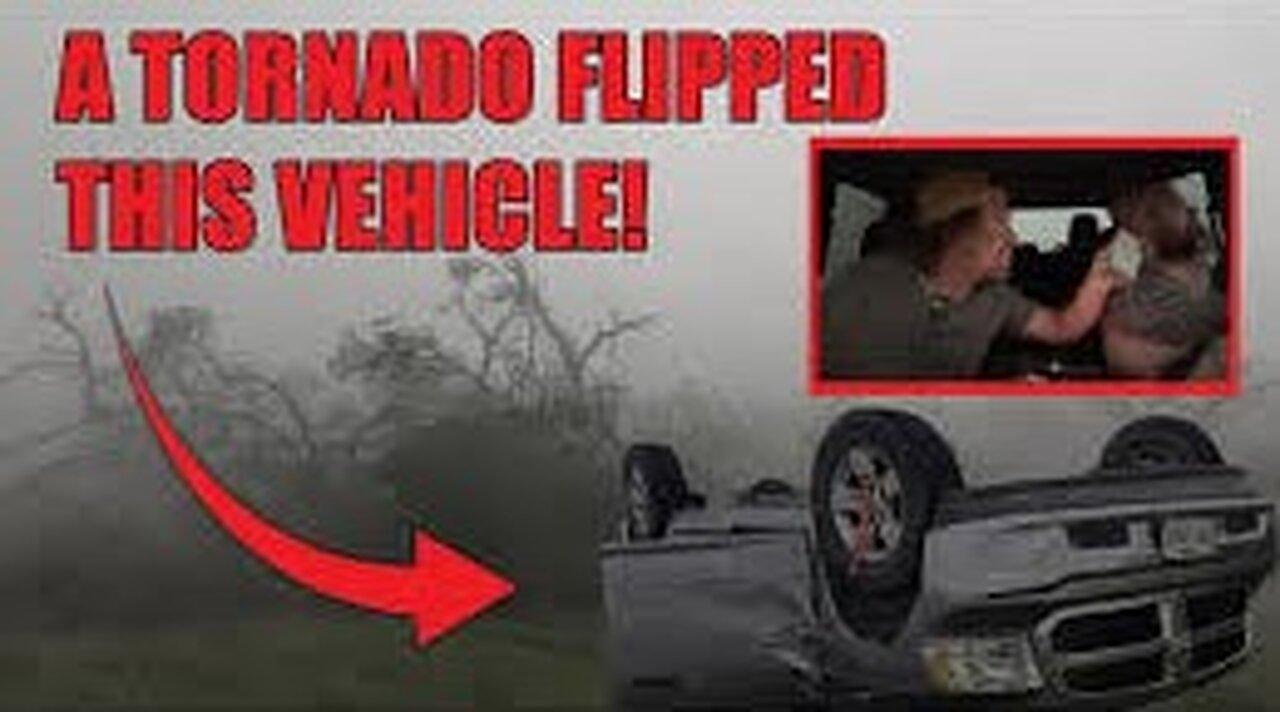 Inside a powerful wedge tornado - TRUCK FLIPS UPSIDE DOWN as couple seeks shelter in the ditch!