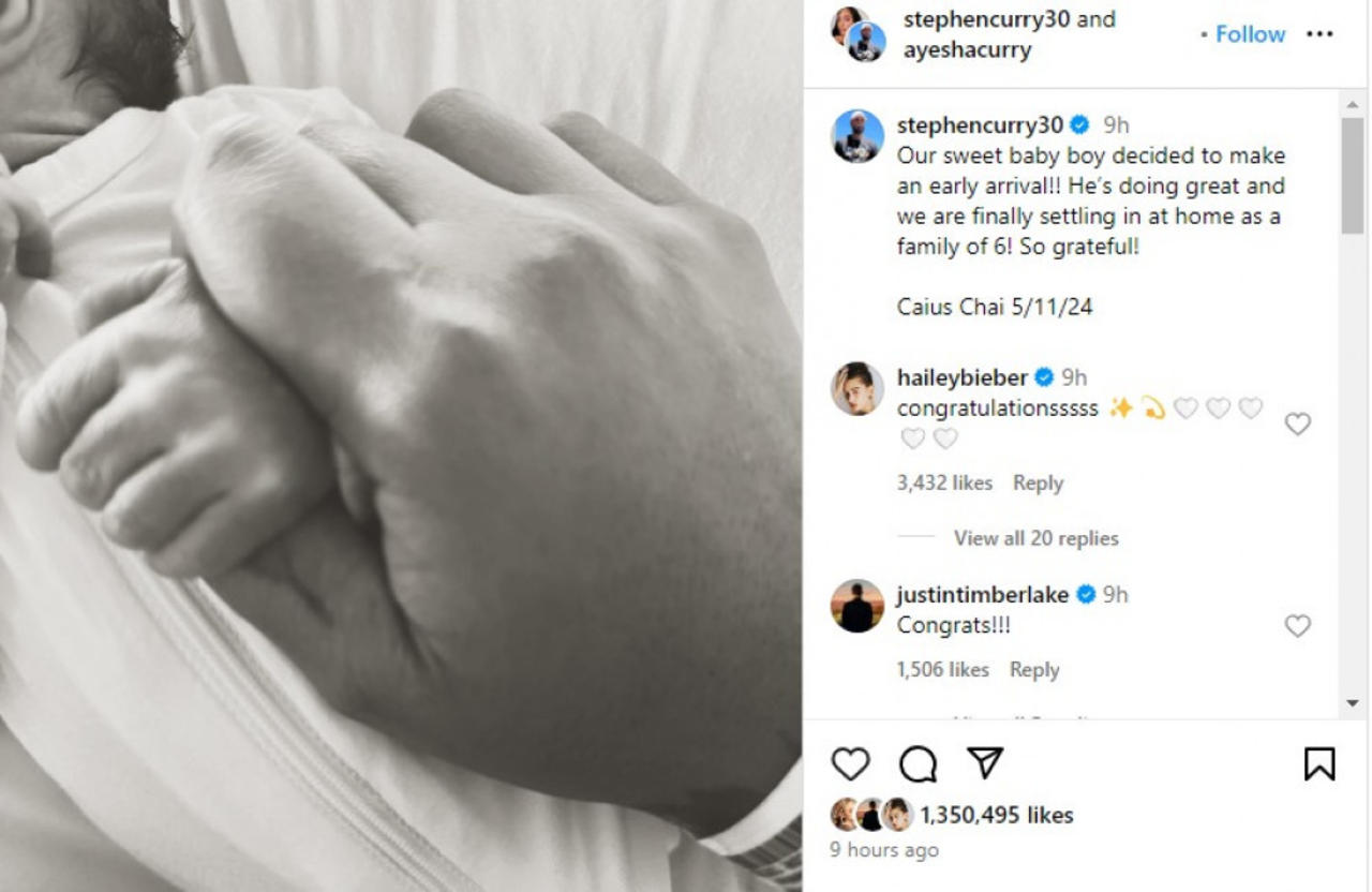 Ayesha and Stephen Curry welcome their fourth child into the world and reveal unique name on social media