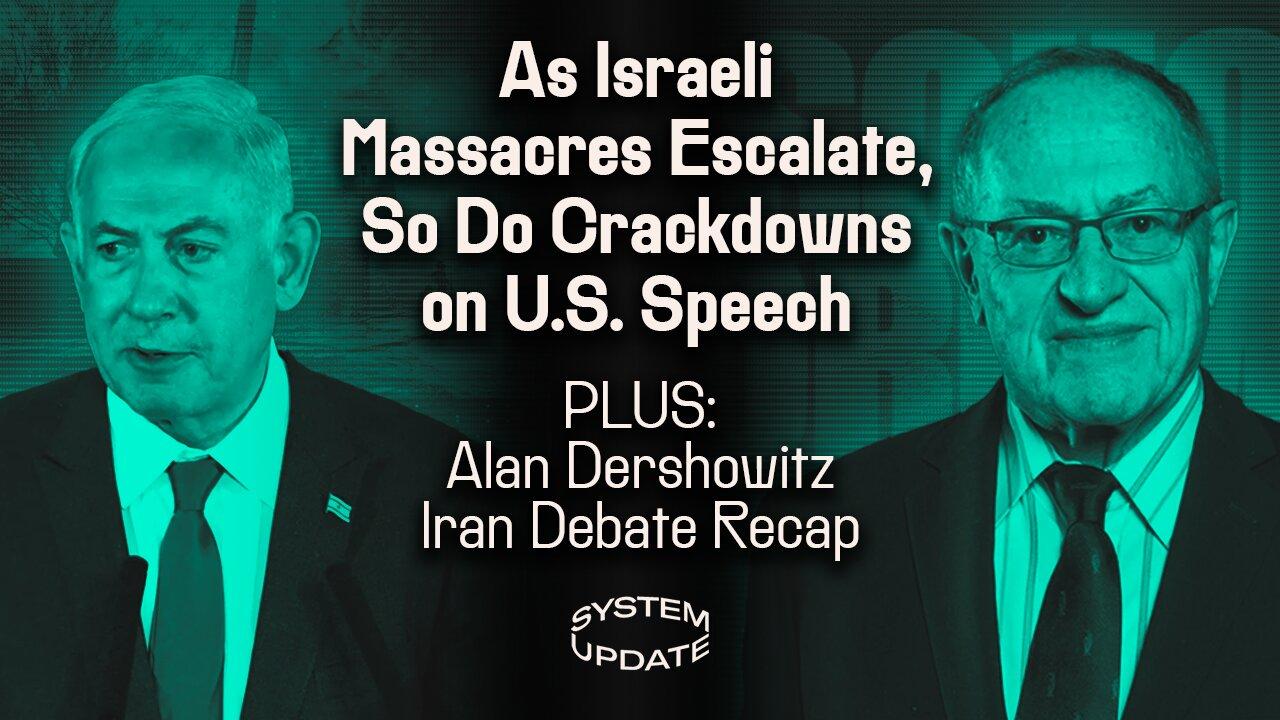 Israel Massacres Rafah Refugees as Speech Crackdowns Escalate in the US; GOP Obsession with Israel; Alan Dershowitz Debate on Ir