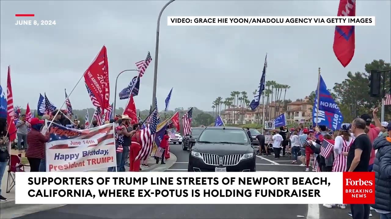 Trump Supporters Line Streets Of Newport Beach, California, Where Ex-President Is Holding Fundraiser