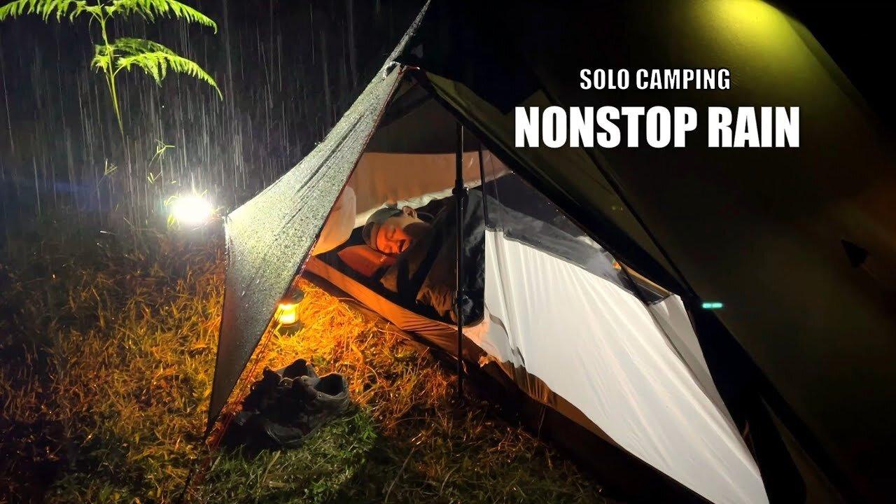 Solo Camping In Heavy Rain - NONSTOP Rain, Thunder - Relax, Eat, Coffee At Night, ASMR