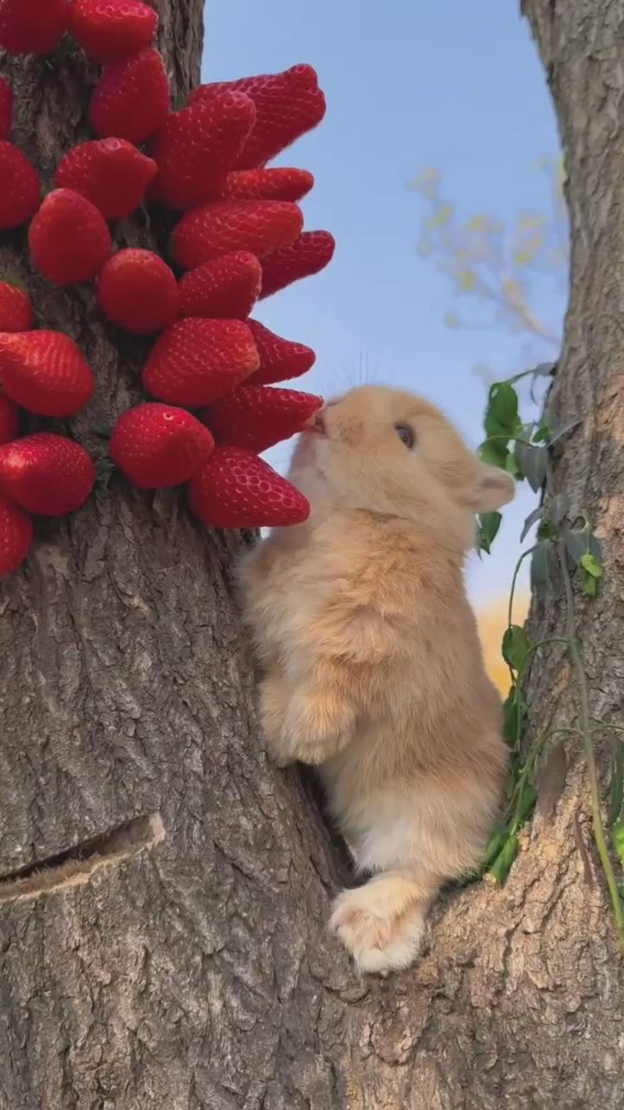Eating strawberry is so satisfying!🐇