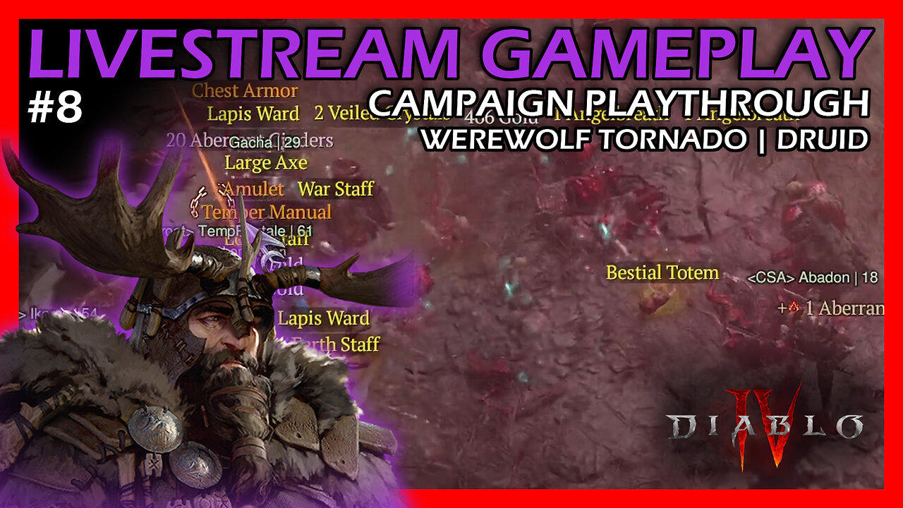 Werewolf Tornado Druid Season 4 | Road to Level 100 | Diablo 4 Part 8