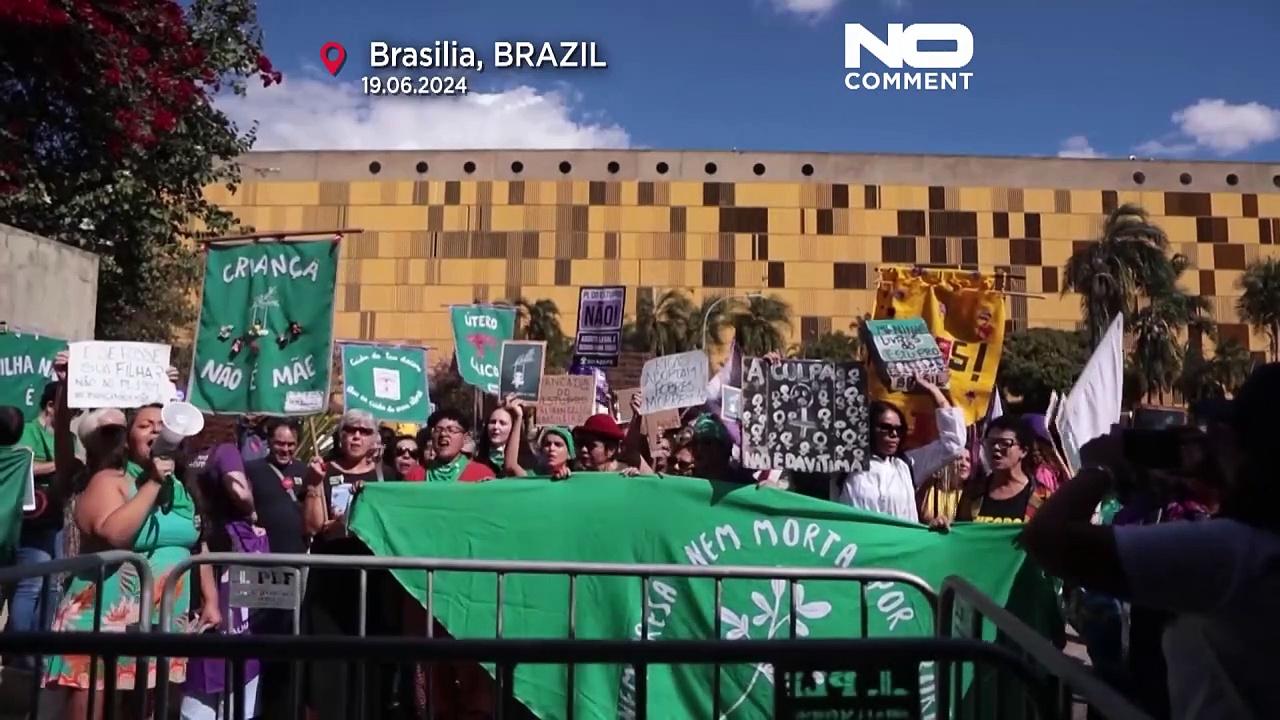 Watch: Hundreds rally in Brazil to protest abortion bill