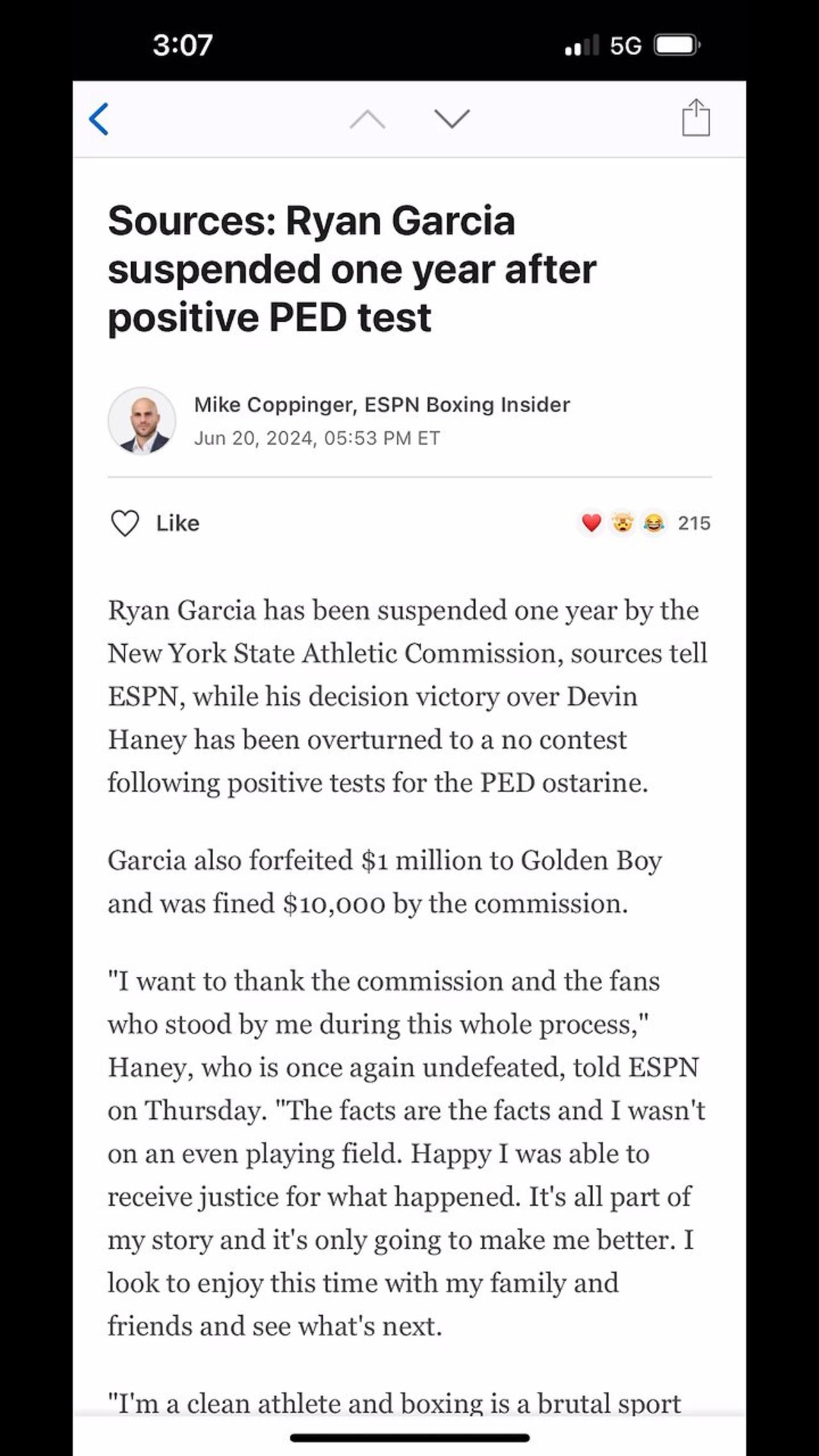 Ryan Garcia Suspended by NY State Athletic Commission for 1 year due to using PED’s