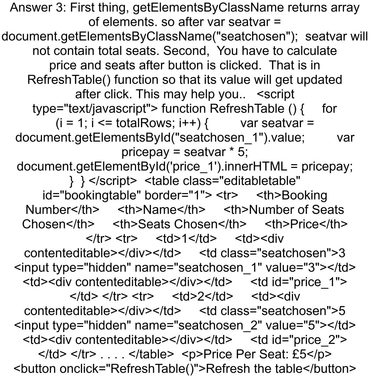 How do I refresh a HTML table after editing it - One News Page VIDEO