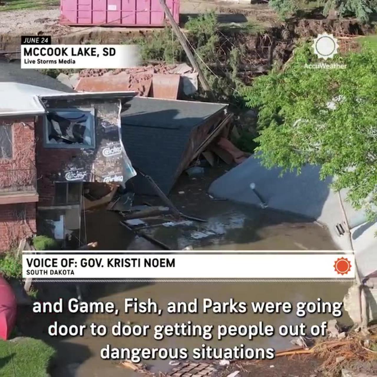 Homes, cars and roadways were washed away in McCook Lake, South Dakota