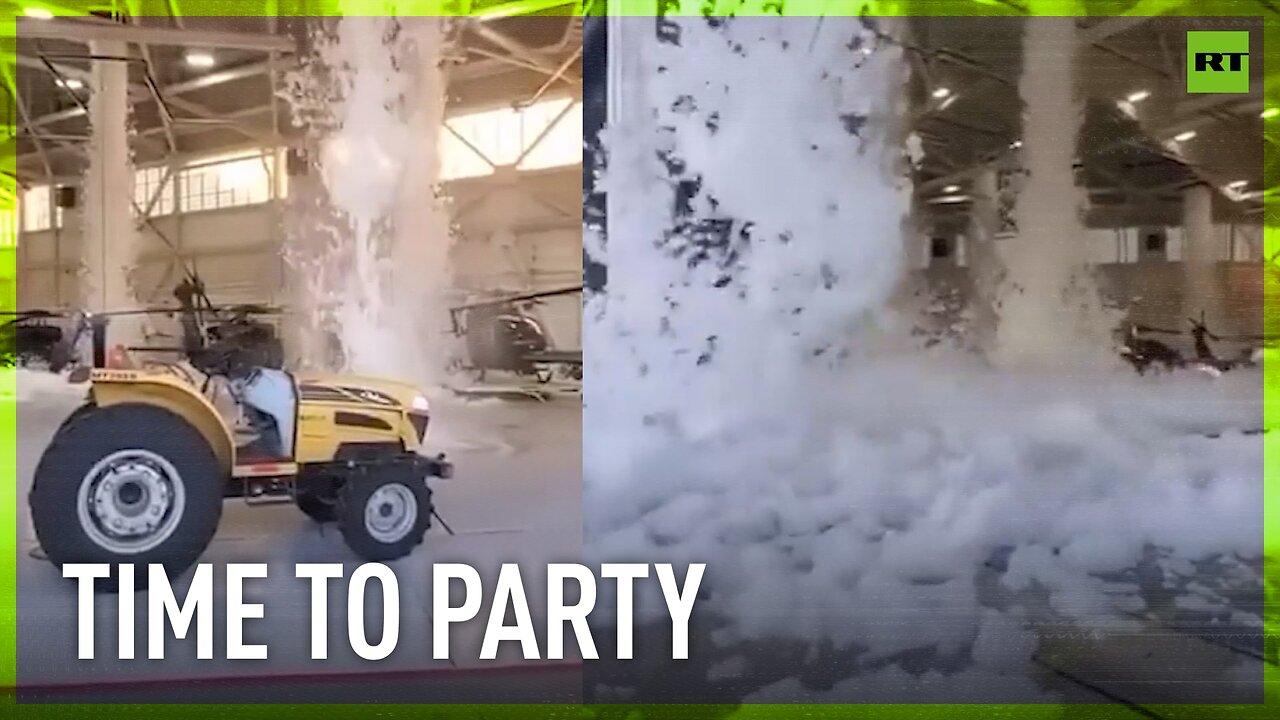 Impromptu foam party at Vermont National Guard base