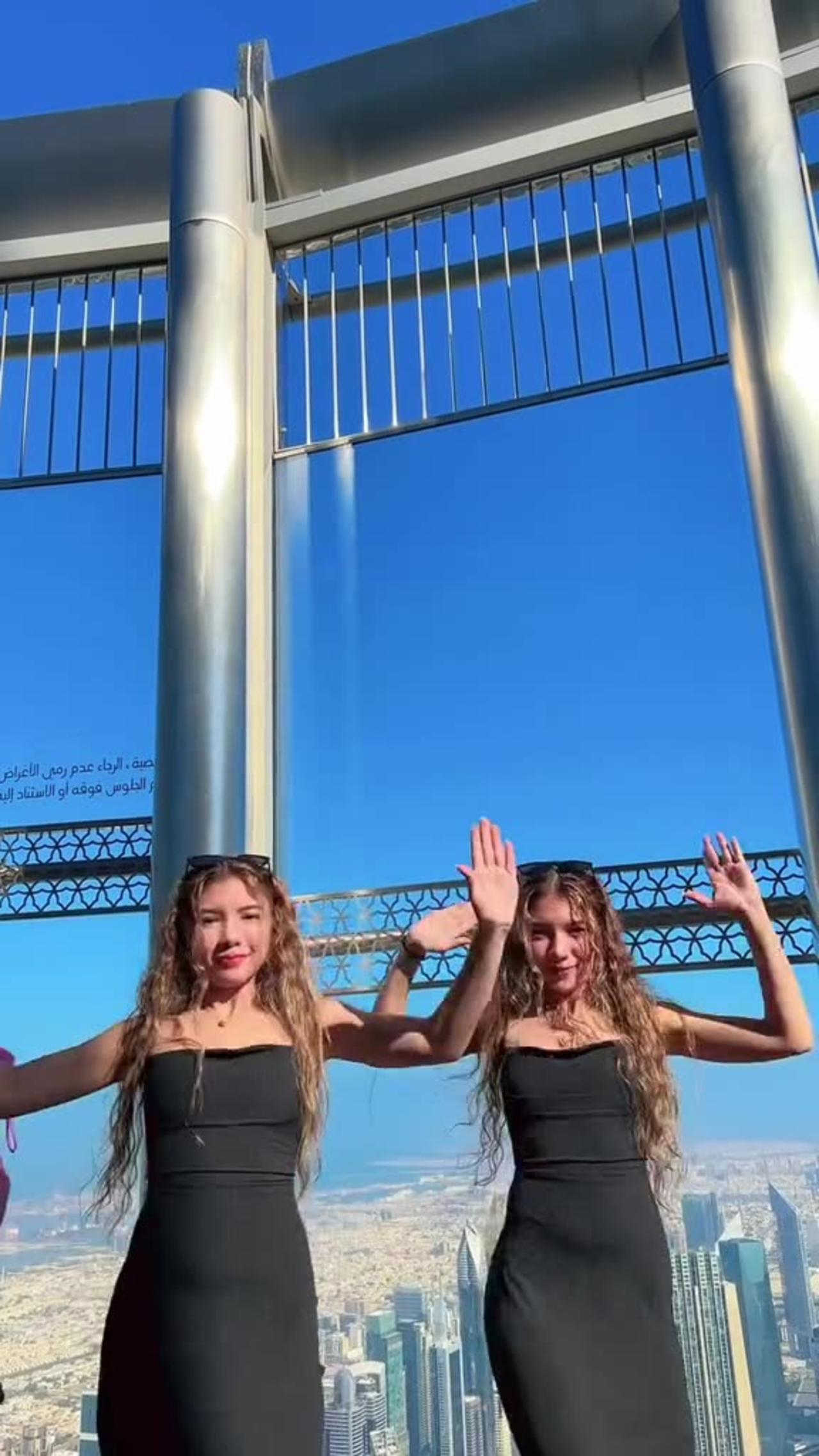 Twin sisters at the Top of Burj Khalifa! We just love this dance!