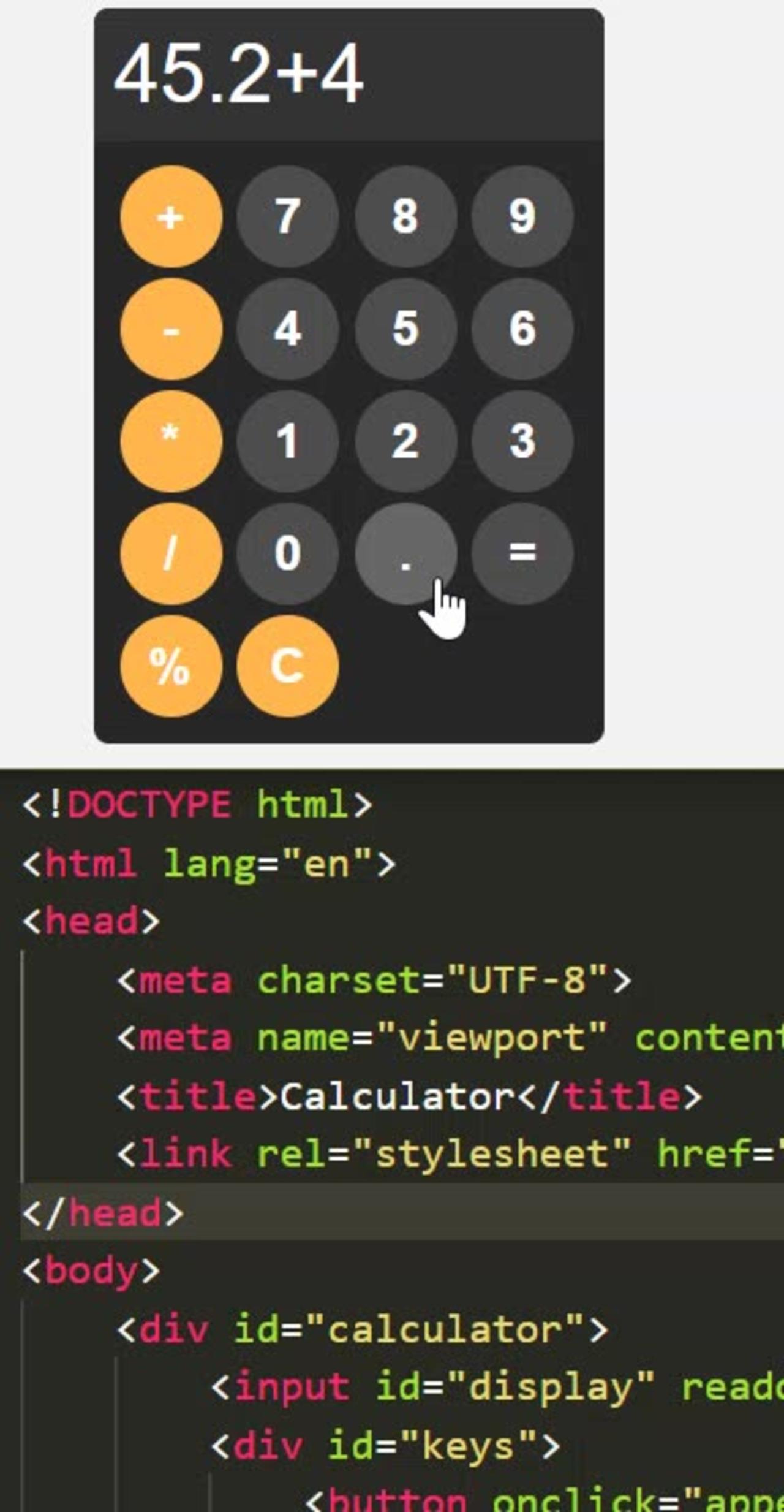 Calculator using HTML CSS JavaScript language