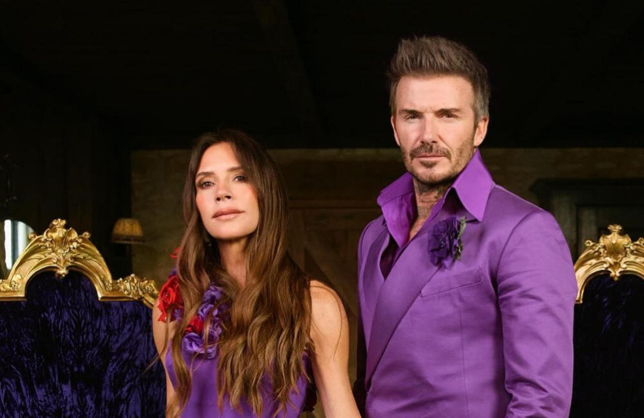 David Beckham wore a purple suit to mark his 25th wedding anniversary with Victoria