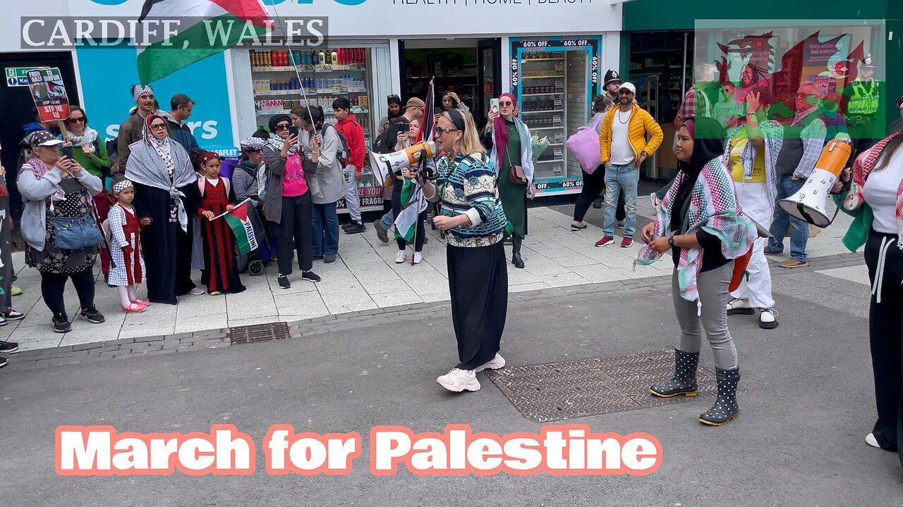 March for Palestine. Queen Street - 2, Cardiff, South Wales