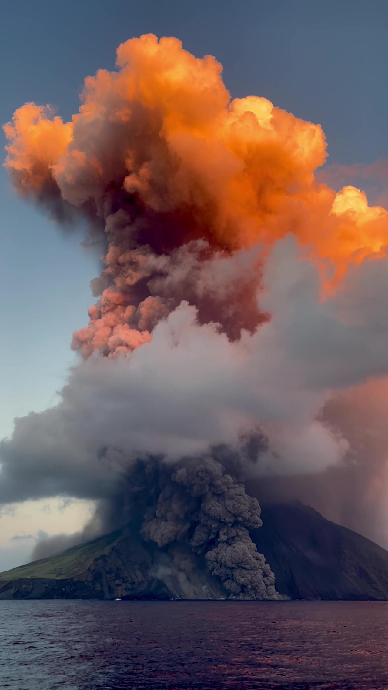 Beautiful Eruption of the Mount Stromboli Volcano