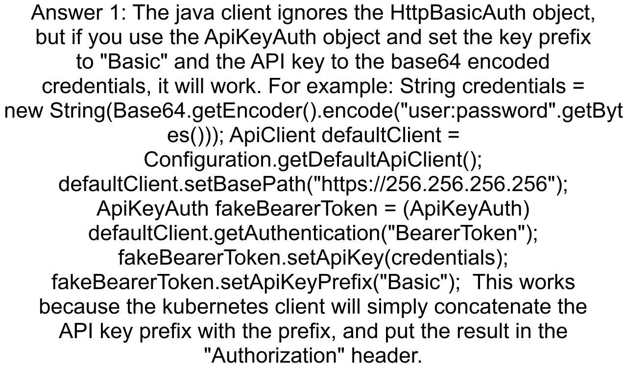 Kubernetes Java API does not use username password supplied