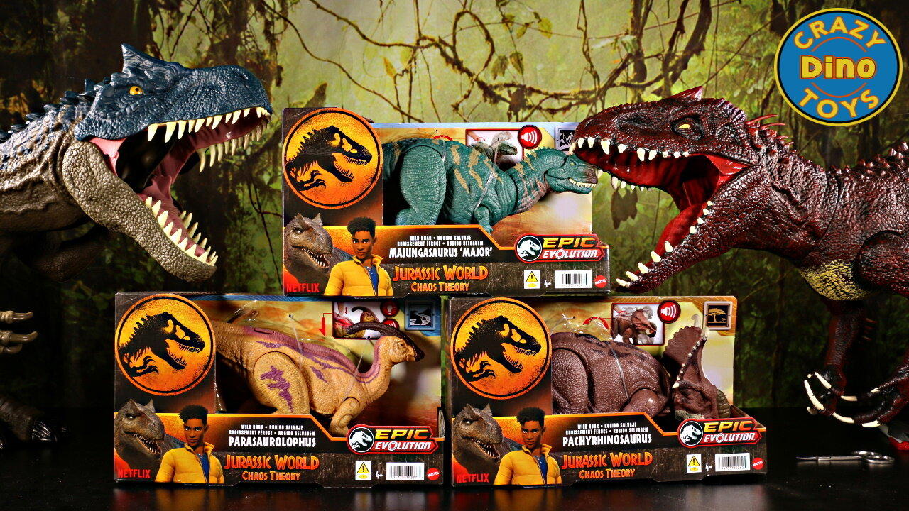 3  Jurassic World Chaos Effect Dinosaur Toys Unboxed Majungasaurus Parasaurolophus Pachyrhinosaurus