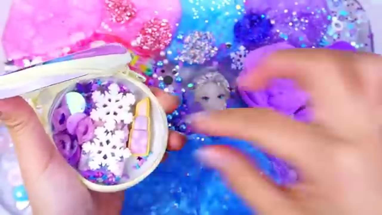 Frozen Galaxy Slime Mixing Random Cute, shiny things into slime #ASMR #slimevideos
