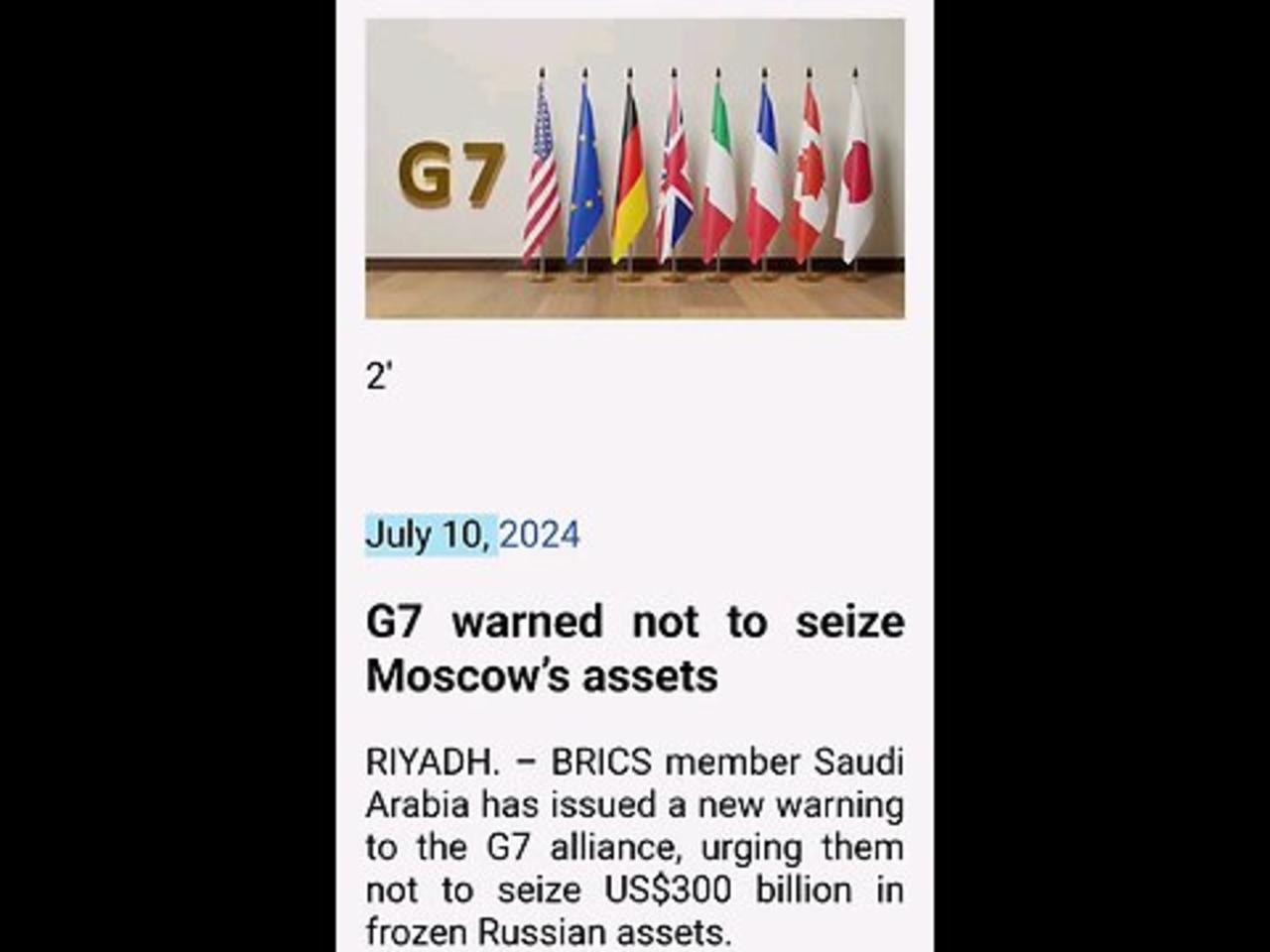 Saudis Warned G-7 Over Russia Seizures