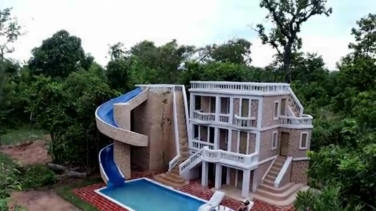 Build Creative Water Slide Park To Underground Swimming Pool & Beautiful Villa House