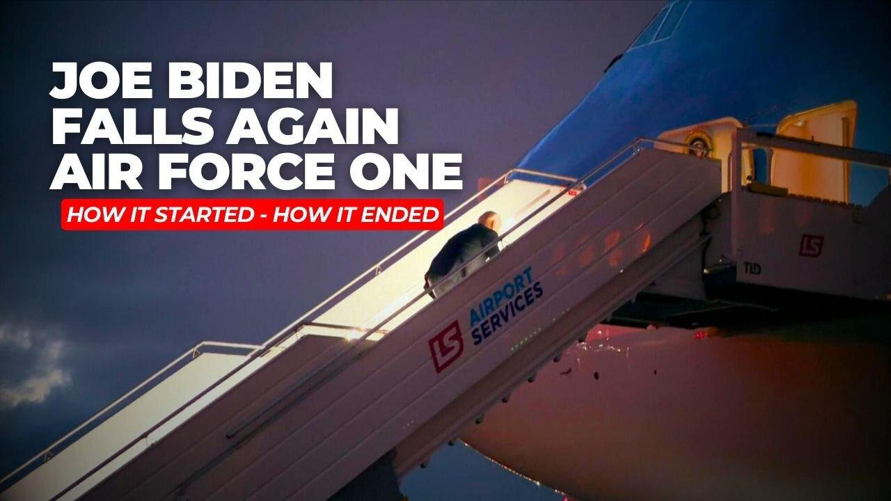 Biden FALLS AGAIN on Air Force One in Poland.