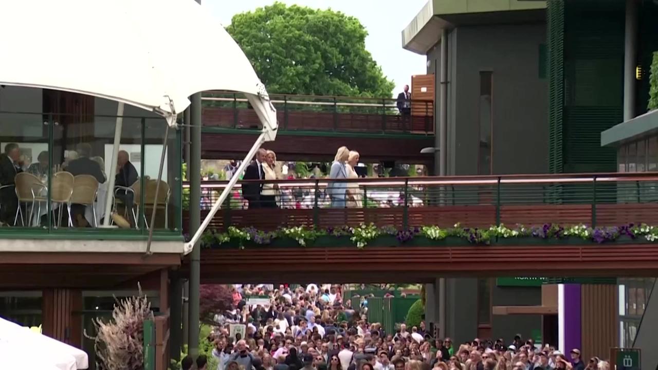 Britain's Queen Camilla arrives at Wimbledon