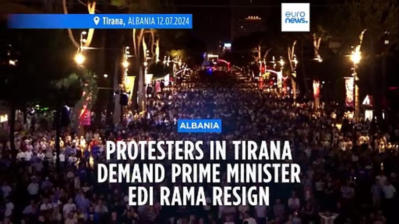 Protesters in Tirana, Albania demand resignation of Prime Minister Edi Rama