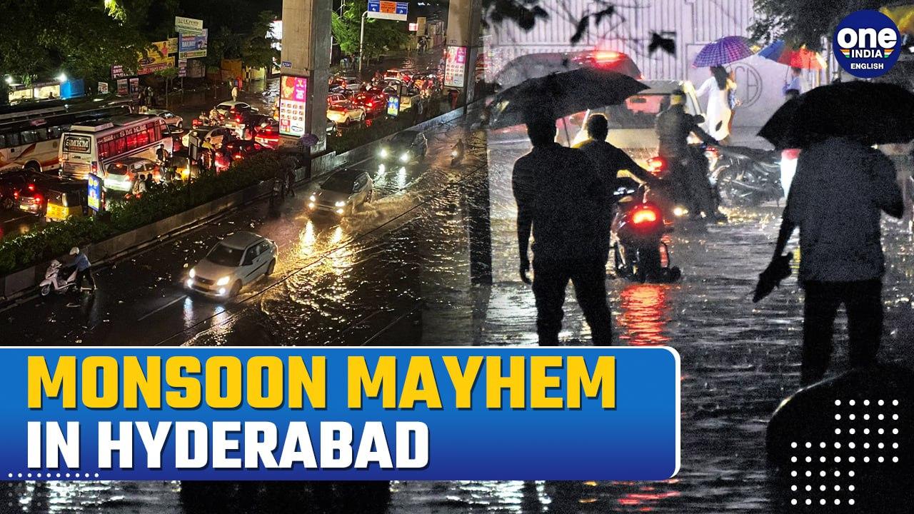 Hyderabad Rains: Waterlogged Streets Create Difficulty for Commuters | Orange Alert Issued | Watch