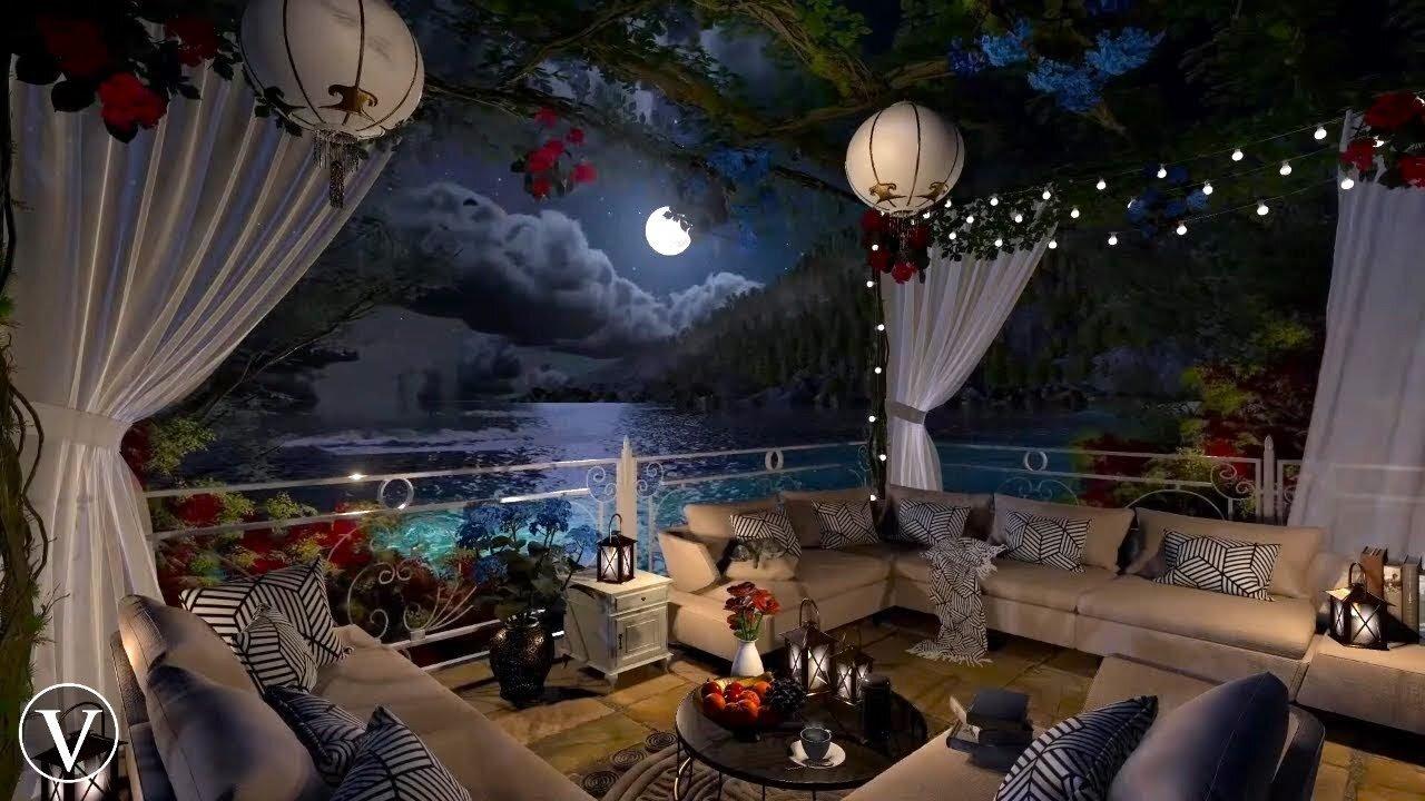 Sea View Terrace | Night Ambience | Ocean Waves & Nature Sounds