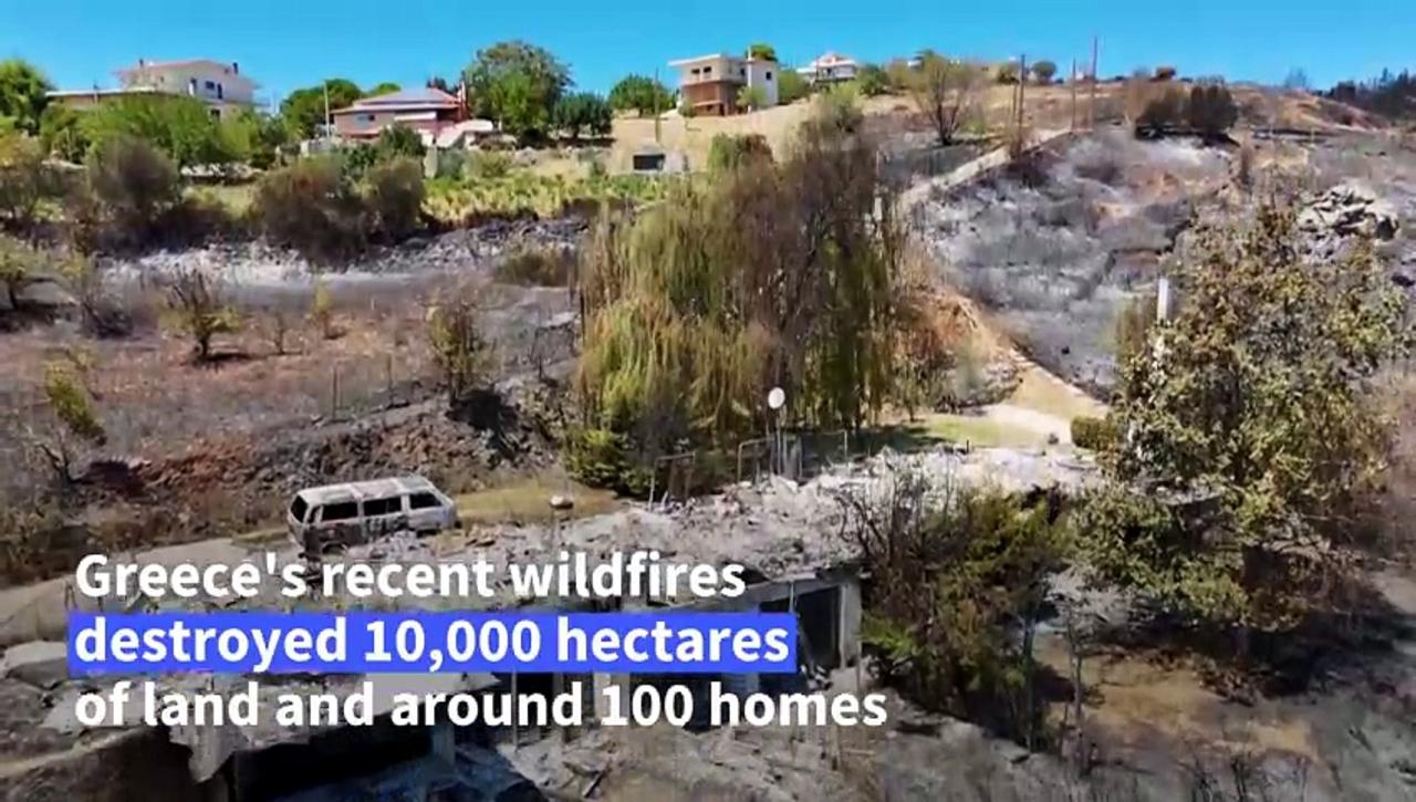 Greece wildfires: Aerial images show extent of destruction