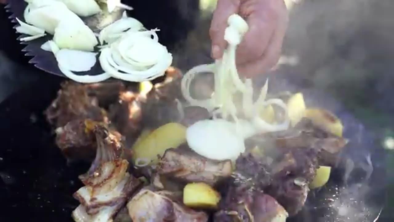 🍲 Village Style Beef Stew in Sadj Pan: A Rustic Recipe 🔥🥘