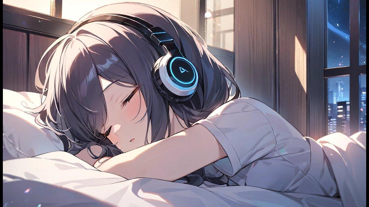 "Lo-Fi Piano Vibes: Girl Relaxing with Headphones in Bed | Lo-Fi Waves"