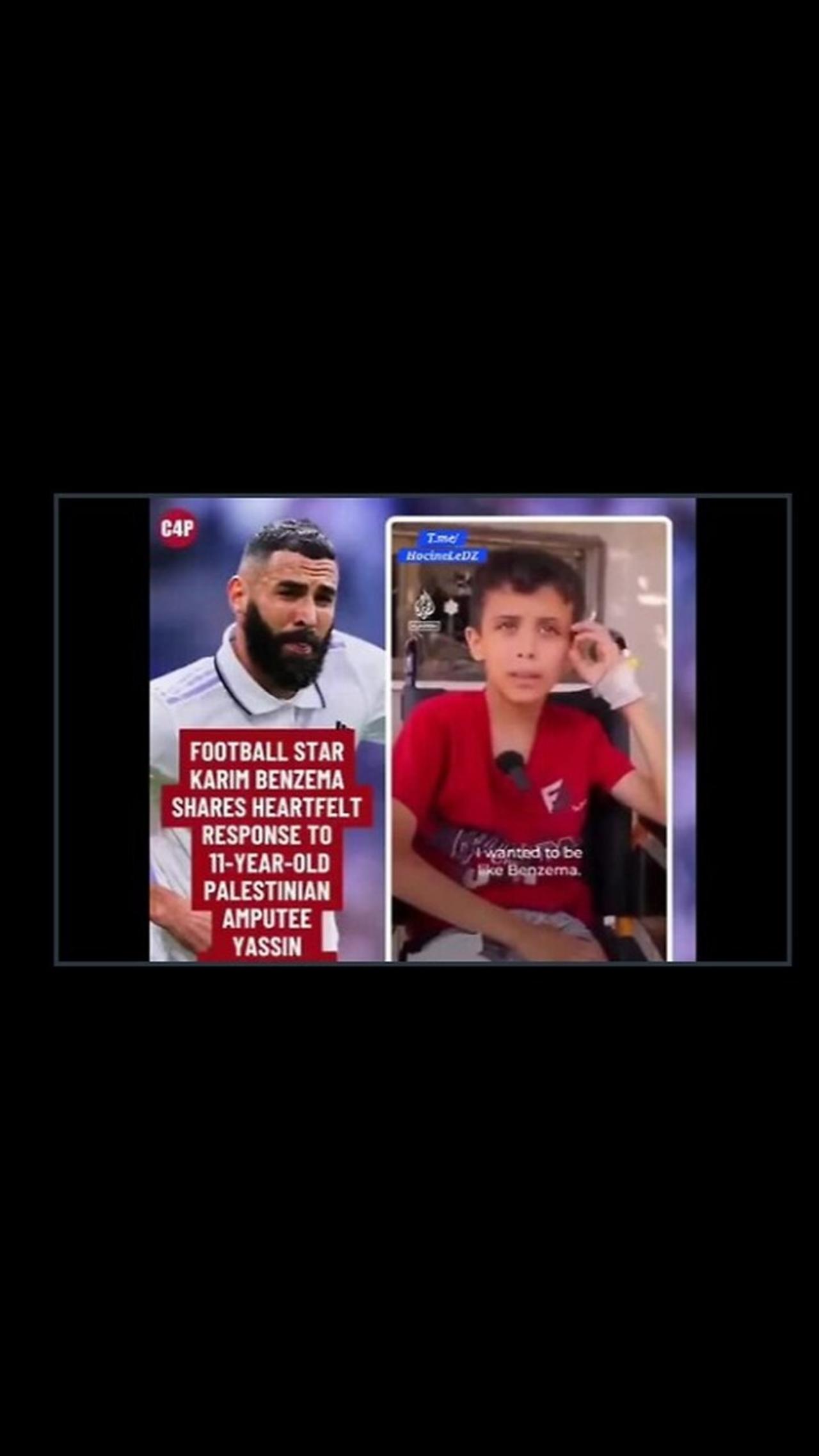 Karim Benzema adresse un message à Yassin Al Ghalban, un jeune amputé palestinien de 11 ans.